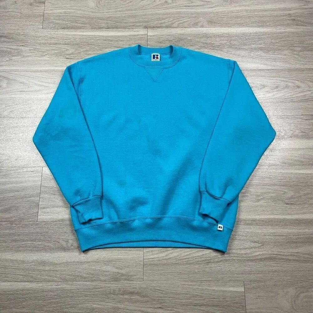 Vintage Russell Athletic Sweatshirt Mens XL Blue Aqua 90s Crewneck Blank
